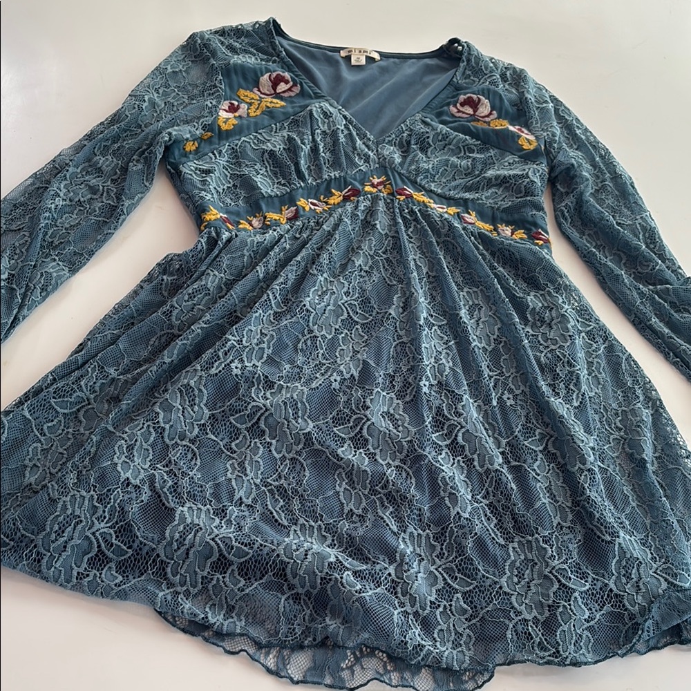 Miami Blue Green Babydoll Dress with Bishop Sleeves